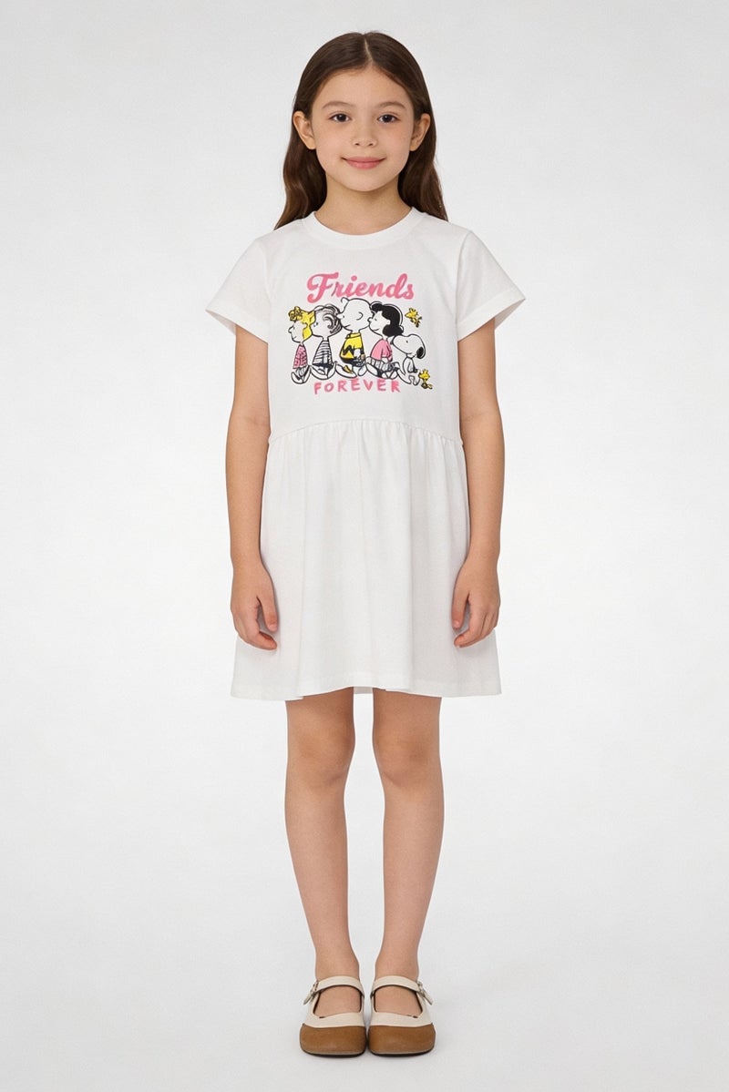 Peanuts Kids Girl Graphic Print Dress, White - Image 1